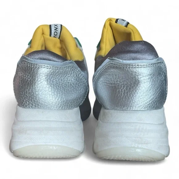 Bronx Baisley Low Top Sneakers White, Yellow , Silver Leather Women EU 40/ US 9 - Picture 4 of 8